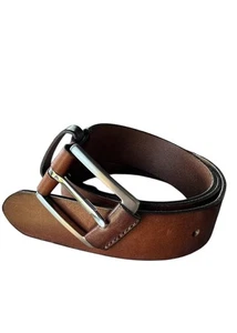 Johnston & Murphy Brown Leather Belt Sz 36 #75-7353 Silver Buckle Made USA - Picture 1 of 6