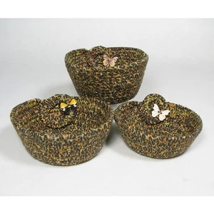 Fabric Covered Rope Bowls Handmade Cottagecore Boho Christmas Gift Set Of 3 - Picture 1 of 7