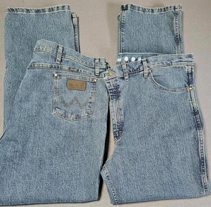 Lot of 2 NEW Wrangler Mens 44 x 32 Cowboy Cut Jeans Western Medium Wash Slim Fit - Picture 1 of 11