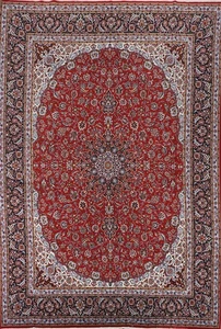 Rot Blumen Türkischer Vorleger 10x13 Medaillon Orientalisch Wohnzimmer Teppich - Bild 1 von 19