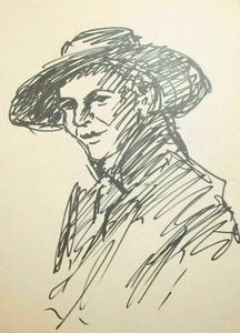 Vintage ink painting impressionist portrait signed - Picture 1 of 10