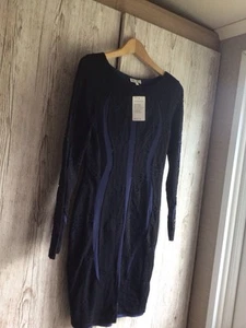 Abito REISS blu e nero OVERLAY PIZZO BODYCON TAGLIA 10 nuovo con etichetta - Foto 1 di 3