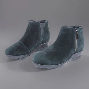 Sorel Womens US Size 6 Evie Wedge Bootie Waterproof Suede Grip Sole Black 37 - Picture 1 of 8