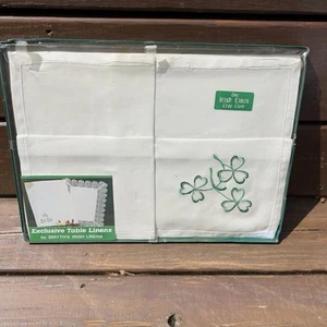 Bandeja de tela bordada vintage de lino irlandés Smyth’s NOS blanco verde ☘️ ALGARROTAS - Imagen 1 de 5