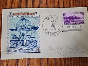 1938 USS STURGEON First Day LAUNCHING Postal Naval Cover USS CINCINNATI Cachet - Picture 1 of 8