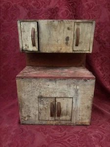 Vintage 50s Wolverine Tin Litho Red & White Kitchen Cabinet Child Lg Toy Playset - Picture 1 of 14