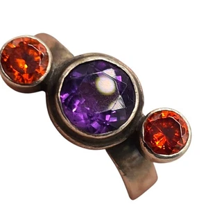 Vintage Modernist Ring Amethyst Sterling Silver 925 Size U 1/2 - 10.5 Statement - Picture 1 of 12