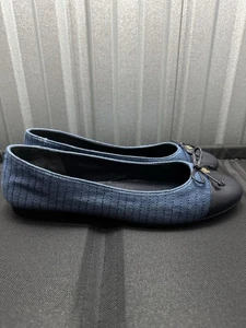 Tory Burch Cap-Toe Ballet Blue / Navy Women’s Size 9.5M - Picture 1 of 10