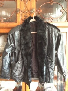 Mario Zarrelli Leather Jacket With Rabbit Fur Collar, And 100% Satin Lining - Photo 1 sur 7