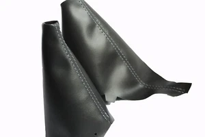 Fits 02-06 Mini Cooper Vinyl Manual & Emergency Brake Boot SET w/Gray Stitch - Bild 1 von 5