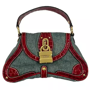 Y2K GUESS Mini Denim Purse Large Pad Lock Logo Faux Croc Leather Red Vintage - Picture 1 of 24