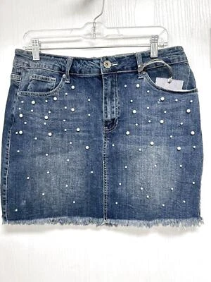 HYDRAULIC Denim Size 12 Skirt Pearls Mini SOHO High Rise Skirt New With Tag Foto 1 de 4