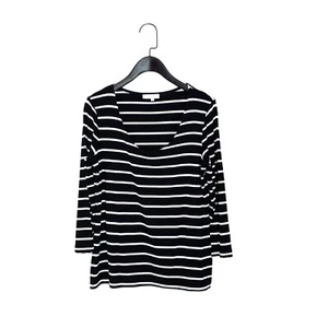 Hobbs Navy White Striped 3/4 Sleeve Scoop Neck T-Shirt - Size M 12 14 - Picture 1 of 11