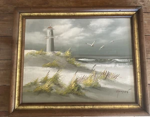 J Thompson 80’s Listed Artist Beach Seashore Original Oil Painting Framed - Picture 1 of 4