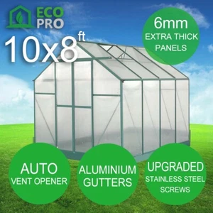 EcoPro Greenhouse 10 x 8ft 6mm Polycarbonate Panel Aluminium Green houses - Picture 1 of 12