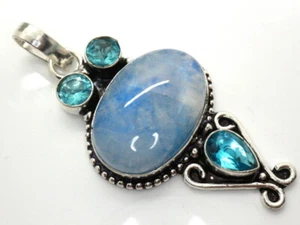 GJ69 GW  REGENB MONDSTEIN EDELSTEIN ANHÄNGER &TOPAS  + *TOP* +KETTE / LEDER! - Bild 1 von 4