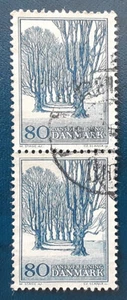 DENMARK 1966 80ore Used Pair Bregentved Trees Mi 443x Scott 427 Superb 7303 - Picture 1 of 2