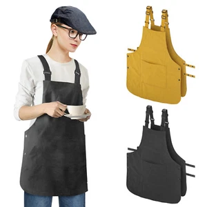 Double-Sided Chef Apron for Men Women 2 Colors Adjustable Work Apron 3 Pockets - Picture 1 of 10