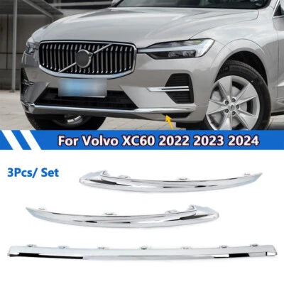 For 2022-24 Volvo XC60 Chrome Front Lower Bumper Molding Trim Left+Center+Right - Изображение 1 из 4