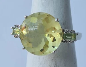 "Sunflower" Lemon Quartz 9cts Ring, Peridot & White Topaz Accents in 925 Silver - Picture 1 of 6