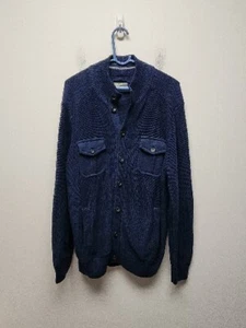 John Bartlett Consensus maglia fondo blu bottoni cardigan maglione uomo L gomito - Foto 1 di 9