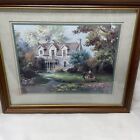 Vintage HOMCO 2 little girls and dog playing in yard 22 x 18  Home Interiors
