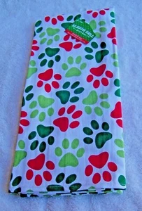 Neu mit Etikett Hundepfotenabdruck weiß rot grün Urlaub Baumwolle Geschirrtuch - Bild 1 von 2