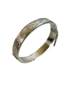 Vintage Hinged 925 Silver Hallmarked Detailed Bangle Bracelet - Picture 1 of 10
