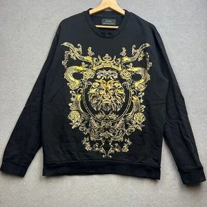 Zara Sweatshirt Men Large Black Sequin Lion Gold Embroidered Serpent Animal AOP - Picture 1 of 10