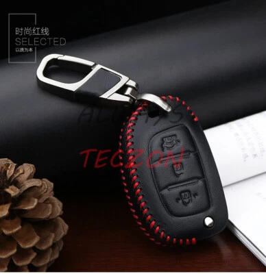 Leather Car Key Fob Cover Remote Case 3 Buttons for Hyundai Black 1B# - image 1 of 4