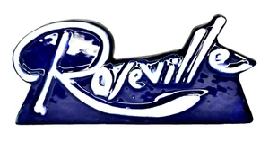 Letrero de distribuidor de cerámica Roseville 6 1/4" reproducción azul cobalto - Imagen 1 de 3