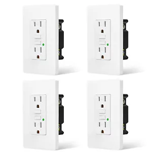 GFCI GFI Outlet 15 Amp Safety Receptacle w/ Wall Plate LED Indicator TR WR 4Pack - Picture 1 of 12