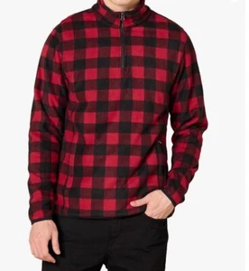 Amazon Herren Buffalo Plaid Pullover rot schwarz 1/4-Reißverschluss Fleecepullover MEDIUM - Bild 1 von 3