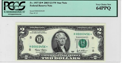 2003 $2 Federal Reserve *STAR*note-fr.1937-H*-- PCGS 64 PPQ--Ladder Serial# - Image 1 of 4