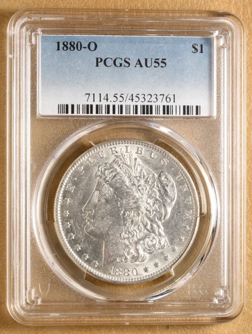 1880 O Morgan Silver Dollar PCGS AU55 Cover