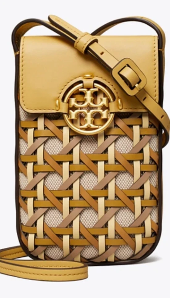 Bolso Bandolera Tory Burch MILLER BASKET-WEAVE TELÉFONO Pan de Maíz Foto 1 de 4