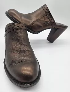 Born Lella Womens Sz 7/38 Brown Bronze Metallic Slip On 3.5" Heel Pumps Slides - Picture 1 of 20