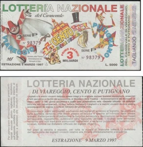 ITALIA BIGLIETTO LOTTERIA DEL CARNEVALE 1997 + TAGLIANDO "PERFETTO" - Picture 1 of 1