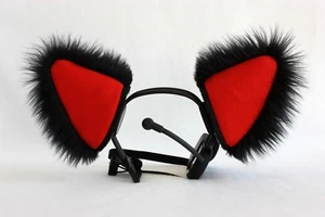 BLACK & RED furry kitty cat EARS wolf fox NECOMIMI COVERS ONLY cosplay anime - Picture 1 of 2