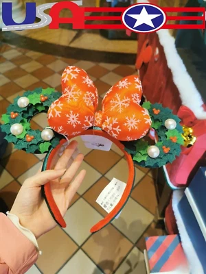Diadema de copo de nieve con lazo guirnalda orejas de Minnie vacaciones de Navidad de los parques de Disney EE. UU.💖 Foto 1 de 4