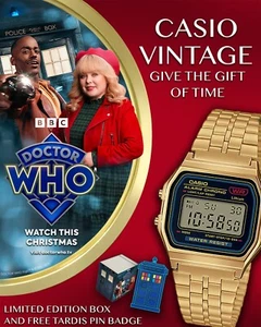 Doctor Who GOLD CASIO A159 CHRISTMAS SPECIAL JOY TO THE WORLD WATCH SET - Picture 1 of 4