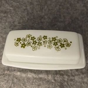 Vintage PYREX Spring Blossom Green Crazy Daisy Covered Butter Dish Lid MCM - Picture 1 of 8