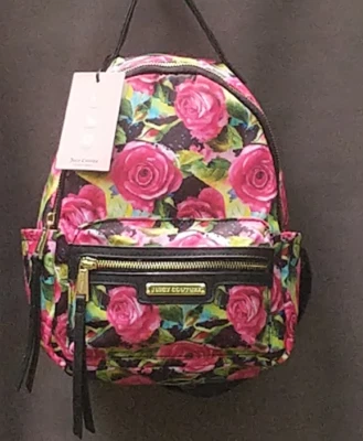 Новый с Ярлыками! JUICY COUTURE черный отделки мульти роза Рози цветочный розовый мини рюкзак - Изображение 1 из 4
