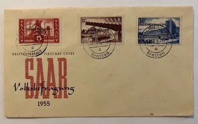 1955 VOLKSBEFRAGUNG SAAR FDC COVER OVERPRINT STAMPS SAARBRUCKEN GERMANY - Image 1 of 4