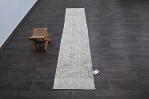 Vintage Türkischer Läufer Teppich 2x8ft Wolle Anatolisch Handarbeit Flur Oushak BLAU - Bild 1 von 9