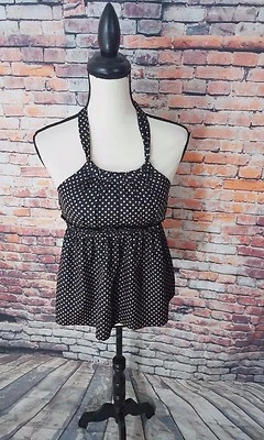 NUEVO CON ETIQUETAS $200 Betsey Johnson Mujer Negro Lunares 100% SEDA Halter Corbata Top Talla 4 Foto 1 de 4