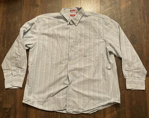 IZOD Cambridge Oxford Shirt L/S Button Down Collar Cotton Blue Stripe Mens XXL - Picture 1 of 8