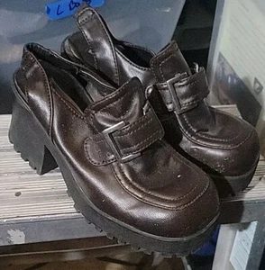Vintage Lower East Side braun Leder klobig geheilt geschlossener Zehenriemen Größe 6 - Bild 1 von 5