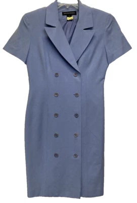 Синий винтажный шелк/лен смесь двубортный пальто платье Jones Нью-Йорк размер 6 - Изображение 1 из 4