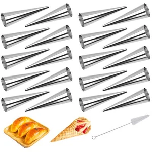 Tinfol 20 Pack 4.7Inch Cream Horn Molds Baking Cones Cream Horn Forms Stainle... - Picture 1 of 7